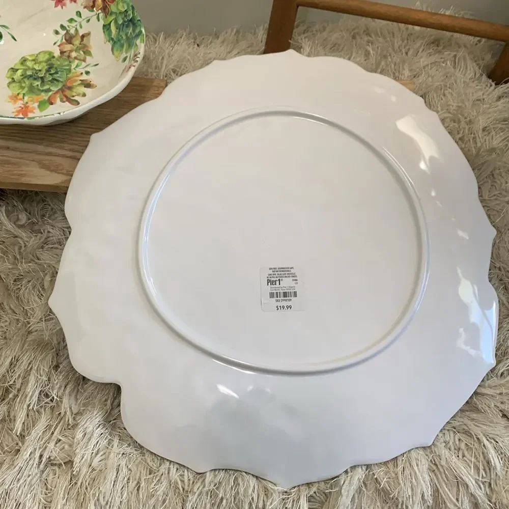 Pier 1 Imports Green Succulent Cactus Melamine Serving Bowl, Tray & Small Bowl